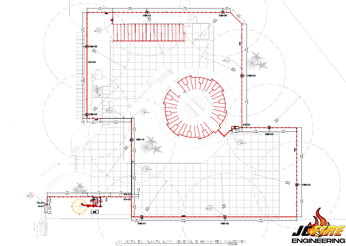 Vista en Planta del Loop General y Hidrantes Monitores