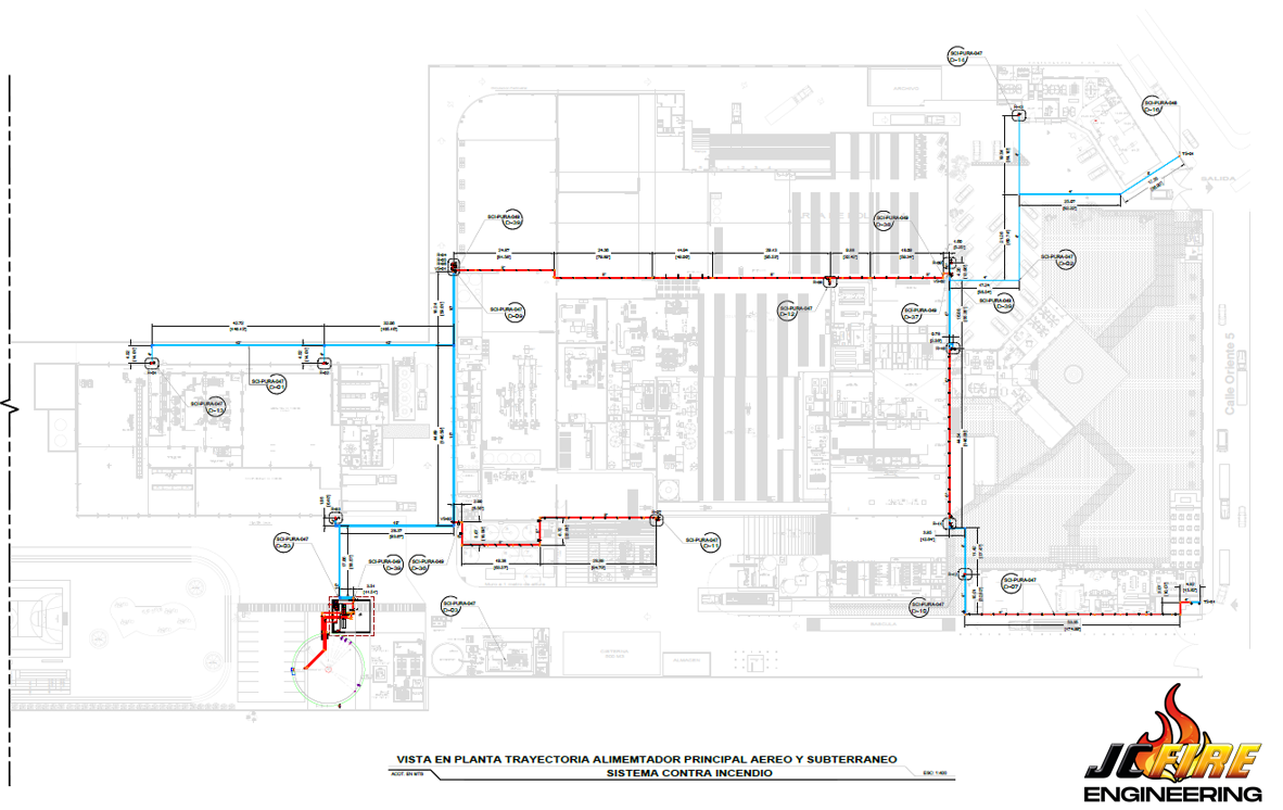 Vista en Planta de la Trayectoria del Alimentador Principal Aéreo y Subterráneo